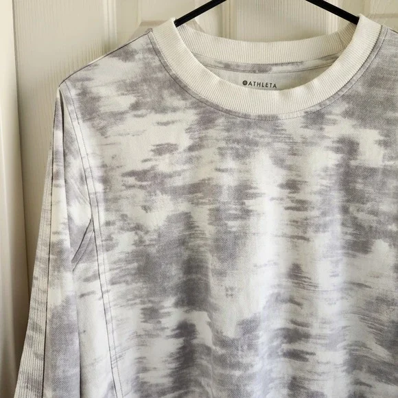 Athleta Farallon Sweatshirt 1X Inversion Gray White Tie Dye Crew Neck Pullover - Picture 6 of 11